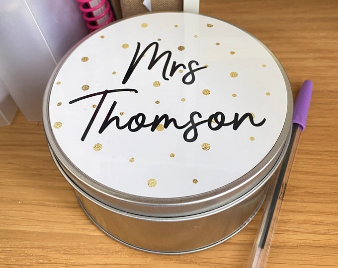 Glitter Polka Dot Teacher's Storage Tin Personalised - End of Term Gift for Teacher / Teaching Assistant