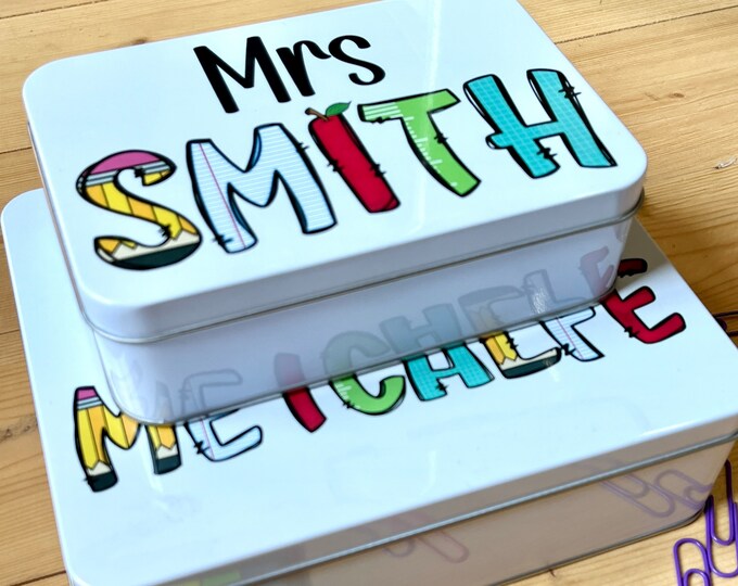 Teacher Tin Personalised with Name - End of term gift for Teacher / Teaching Assistant - Teacher Gift Thank you