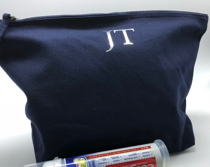 Mens Toiletry Wash Bag with Monogram - Large Canvas Washbag for Him - Cotton Anniversary Gift for Him - Husband Dad Boyfriend Brother