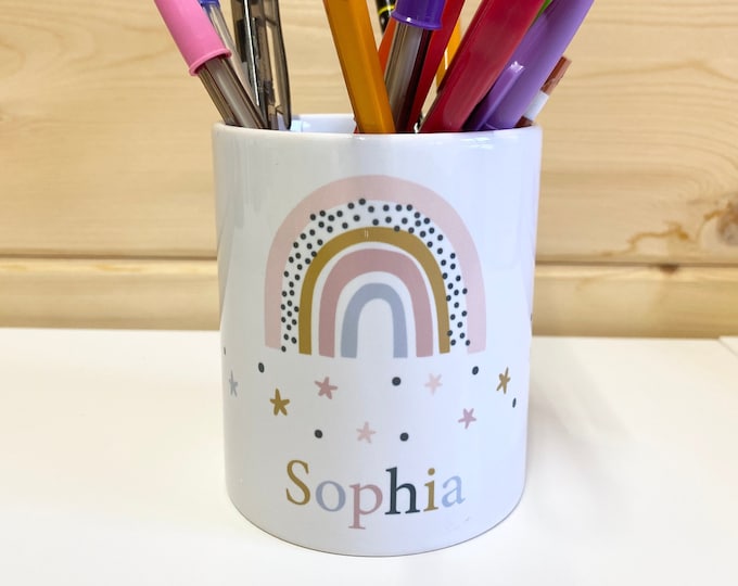 Rainbow Pen Pot for Kids / Teacher - Desk Pencil Stationery Storage - Kid's Birthday Gift
