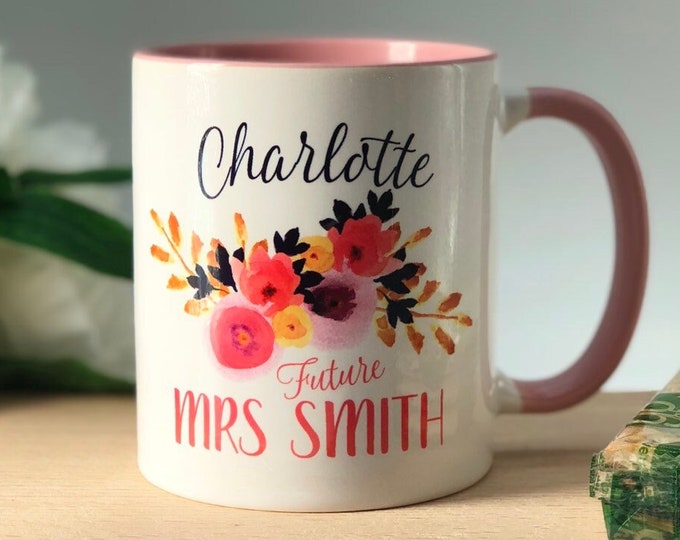 Engagement Mug for Her - Floral Coffee Mug Engagement Present for Bride to Be - Gift for Future Mrs
