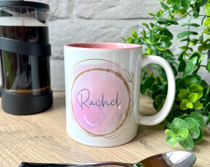 Personalised Mug - Pink & Gold Name Cup Gift for Her - Coffee Mug Gift for friends - Mother's Day Gift for Mum / Nanny / Grandma