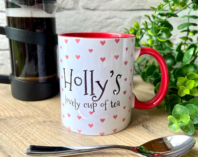 Personalised Red Heart Mug for Her - Christmas Gift for Mum Grandma Wife Friend - Custom Mug - Any Wording or Name