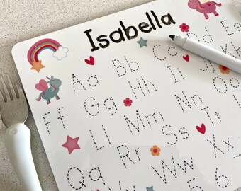 Custom Children's Placemat with Handwriting Practice Letters - Personalised Unicorn Table Mat 23x19cm