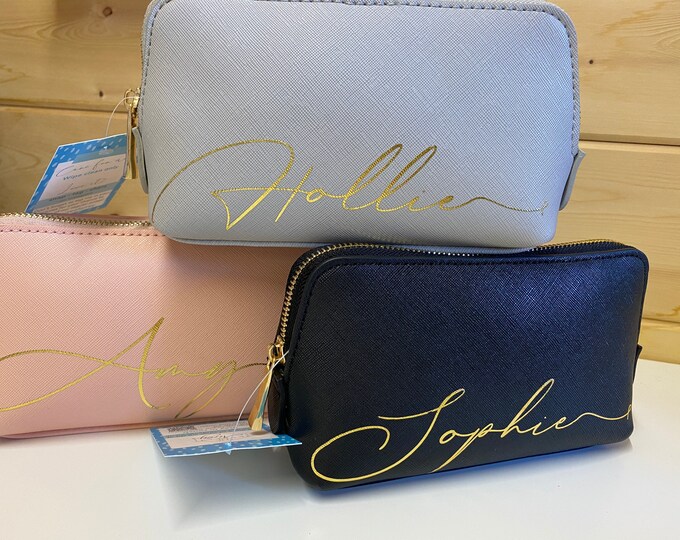Personalised Faux Leather Cosmetic Makeup Bag for Her - Personalised Gift for Girlfriend - Bridesmaid Gift