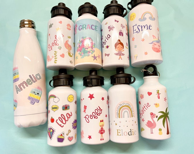Personalised Girls Water Bottle for Nursery School - Unicorns, Rainbows, Ballet - Personalised Drinks Bottle for Kids