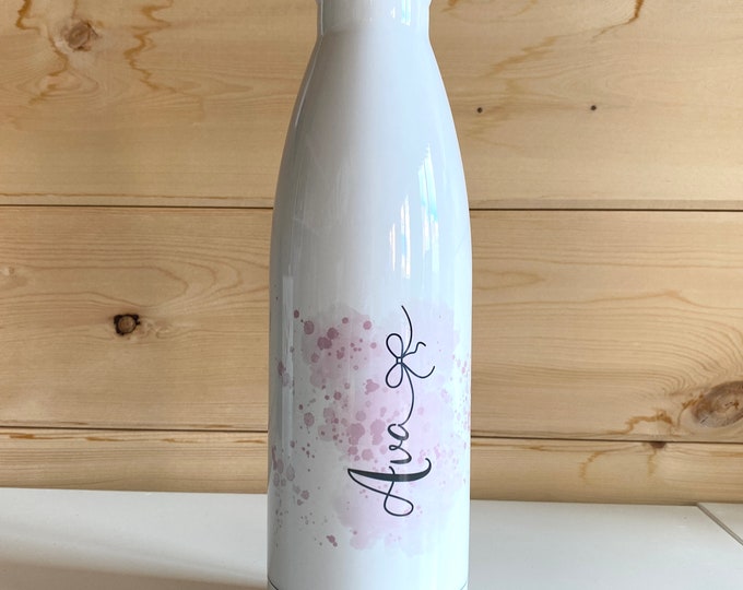 Personalised Water Bottle for Her - Vacuum Insulated Drinks Bottle 500ml White with Watercolour Design