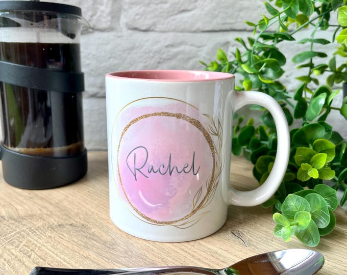 Pink & Gold Personalised Mug / Coaster for Her - Teacher Gift - Any Wording or Name - Custom Pink and Gold Custom Mug