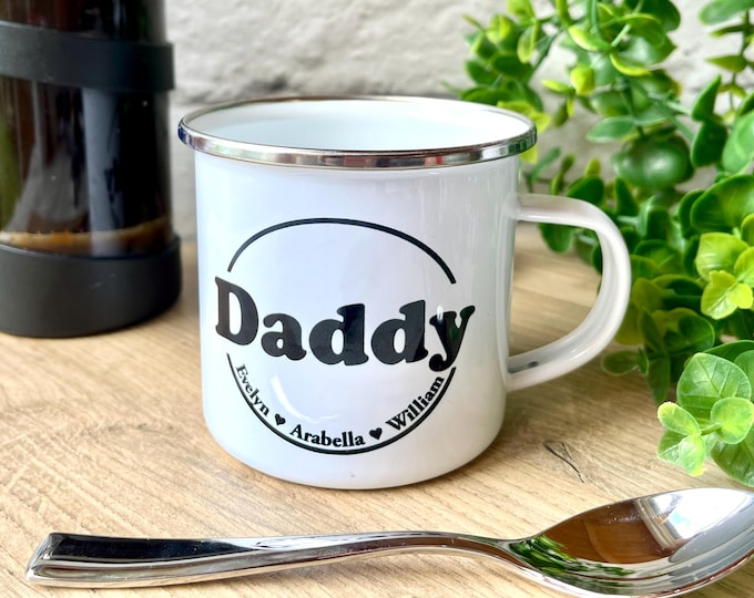 Gift for Dad - Enamel Mug / Coaster for Daddy with Names/Message - Mug for Daddy - Present for Grandad/Grandpa - Custom Name & Wording
