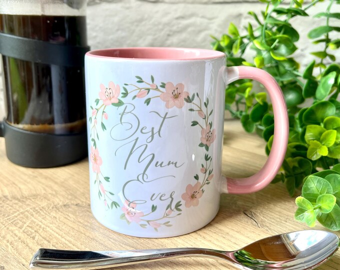 Pink Floral Personalised Mug for Teacher / Assistant - Godmother gift - Thank You Gift for her - Floral Coffee Mug Customised with Name
