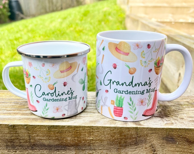 Personalised Gardening Mug - Enamel or Ceramic Mug Gift for Gardener - Retirement Gifts for Gardeners