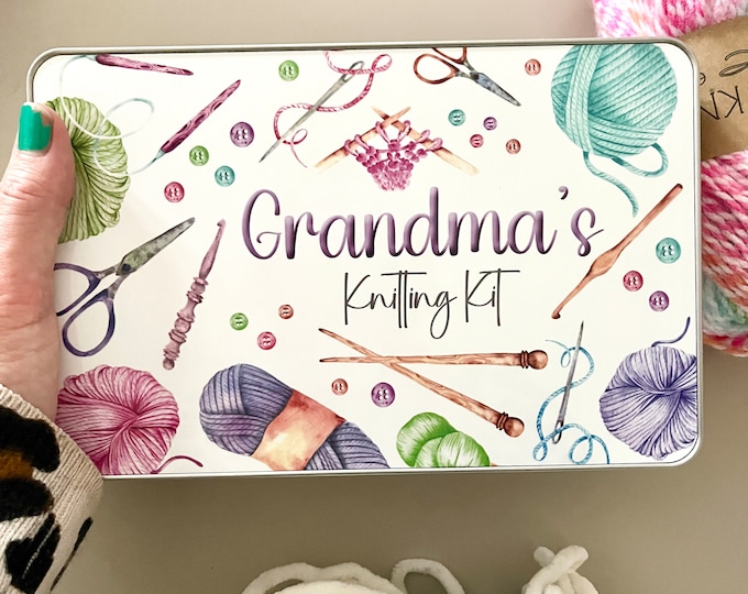 Personalised Knitting / Crochet Storage Tin - Gifts for Knitters - Crochet Gifts for Mum, Grandma - Gift for Knitter Crochet Fan Crafter
