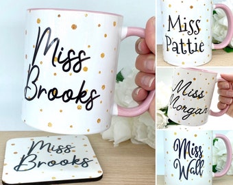 Personalised Mug for Her - Teacher Gift - Glitter Personalised Mug - Any Wording or Name - Custom Glitter Polka Dot Mug