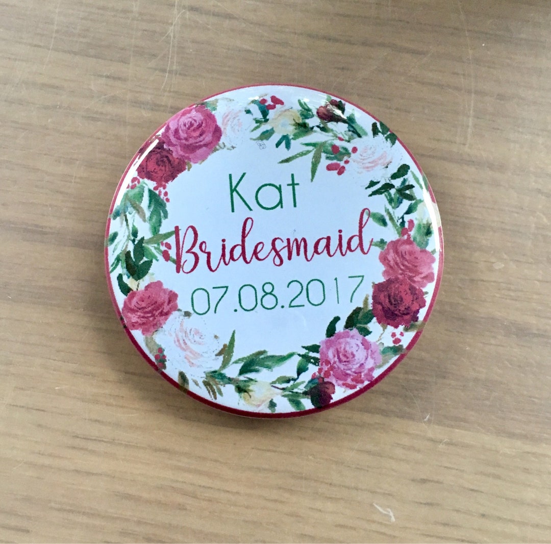 Floral Personalised Wedding Badges 6cm, Floral Hen Party Badges ...