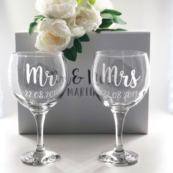 Personalised Gin Glasses Custom Mr Mrs Gin Glass Set Etsy