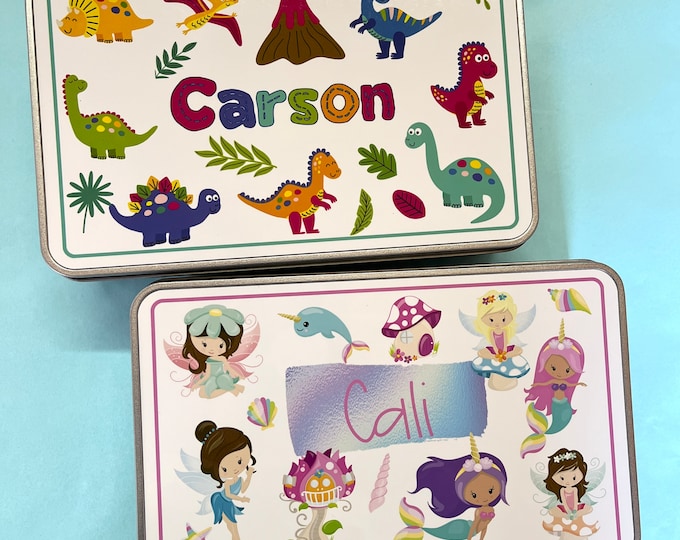 Personalised Kids Storage Tin - Choice of Design - Sweet Treats Tin Custom Name - Birthday Gifts for Girls & Boys - Kids Memory Box