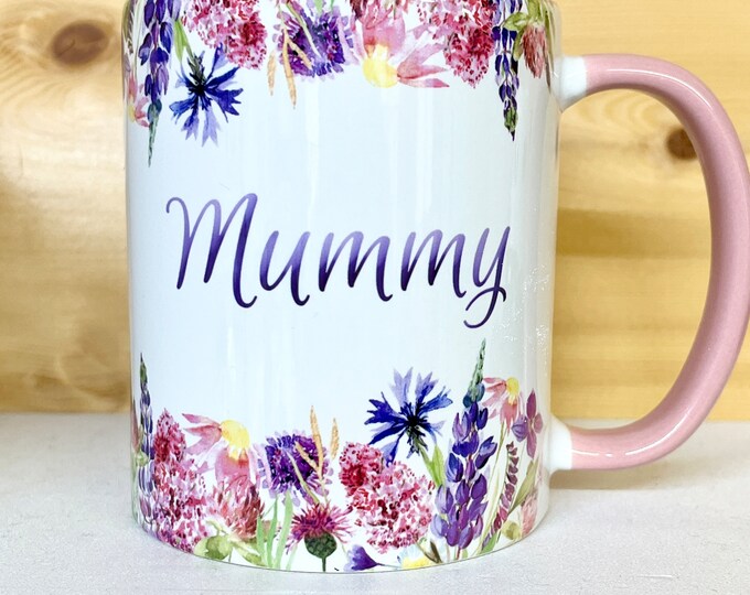 Personalised Wildflower Inspired Mug for Her - Customised Mug for Tea Coffee Lover Friend - Mummy Mug - Auntie Mug