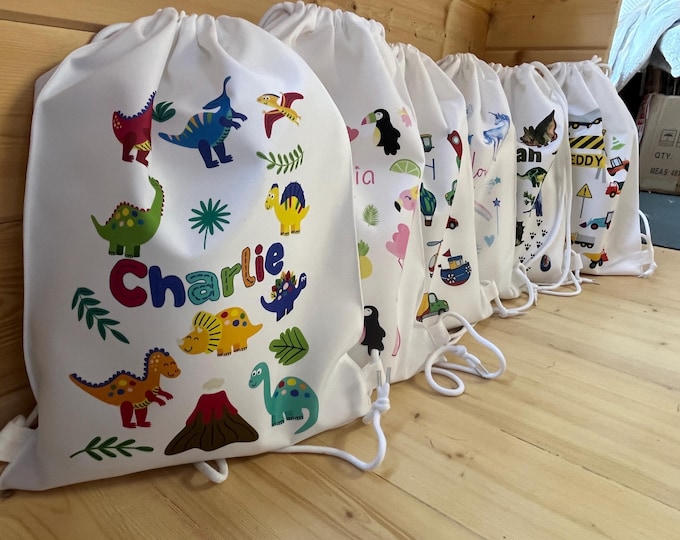 Personalised Child's Drawstring Backpack Bag - Gift for Son or Daughter / Gifts for Grandchildren - Choice of Design