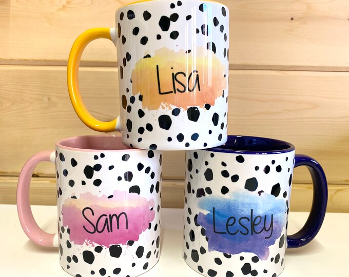 Personalised Mug for Her - Unique Gift - Custom Monochrome Mug with Watercolour Finished with Name