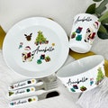 Personalised Children's Christmas Dinner Set - Xmas Themed Bowl / Plate / Cup / Cutlery Set - Unbreakable Plastic - for Kids with Name