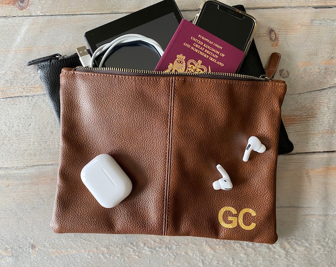 Personalised Travel Accessory Bag for Him - Custom PU Leather Bag for Men