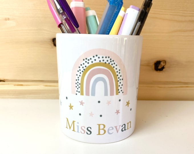 Personalised Teacher Gift Rainbow Pen Pot - End of Term Gift for Teacher / Teaching Assistant