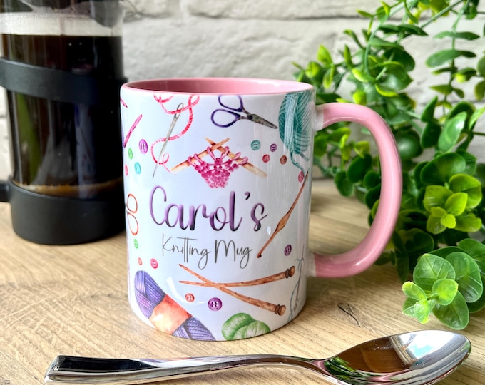 Personalised Knitting Mug for Her - Gift for Knitter Crochet Lover