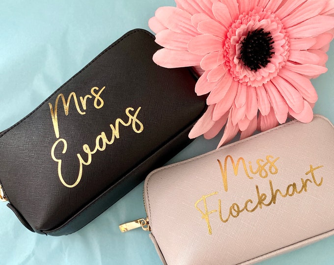 Personalised Teacher Gift for Her - Personalised PU leather Make Up Bag / Pencil Case  with Gold Lettering - Cosmetic Bag