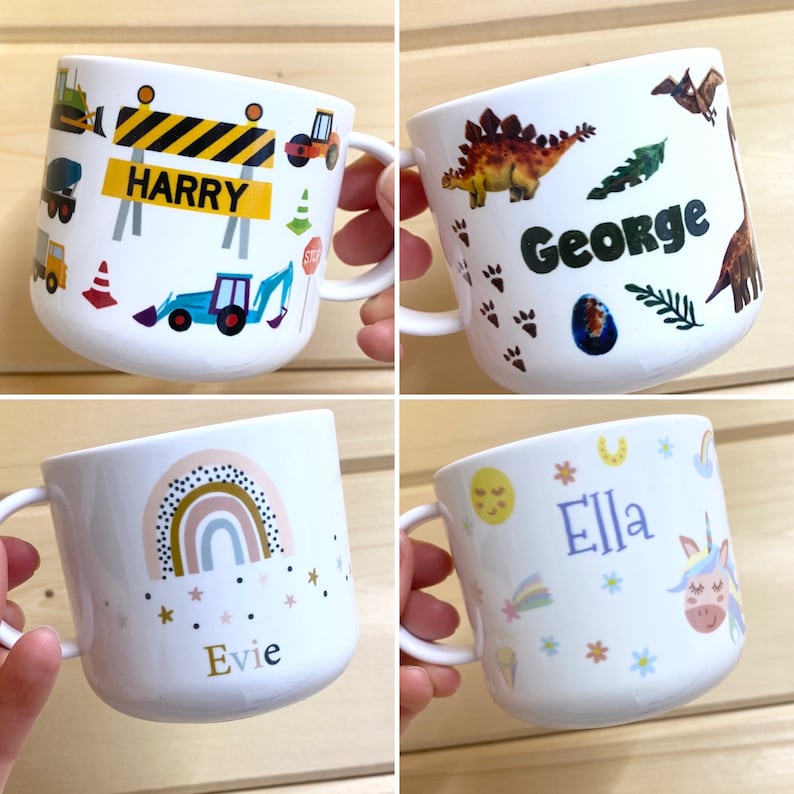 Personalised Child's Cup 6oz Mini Mug - Plastic / Ceramic - Gift for Toddler Son or Daughter / Gifts for Grandchildren - Choice of Design image 3