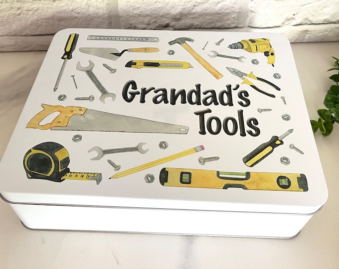Personalised Tool Storage Tin - Father's Day Gift for Dad, Grandad  - Gift for Him - Personalised Shed Organisation Gift