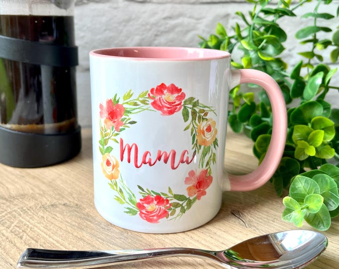 Personalised Mug for Her with Floral Wreath - Pretty Customised Coffee Mug for Mother, Teacher Gift  - Mother's Day Gift for Mum or Grandma