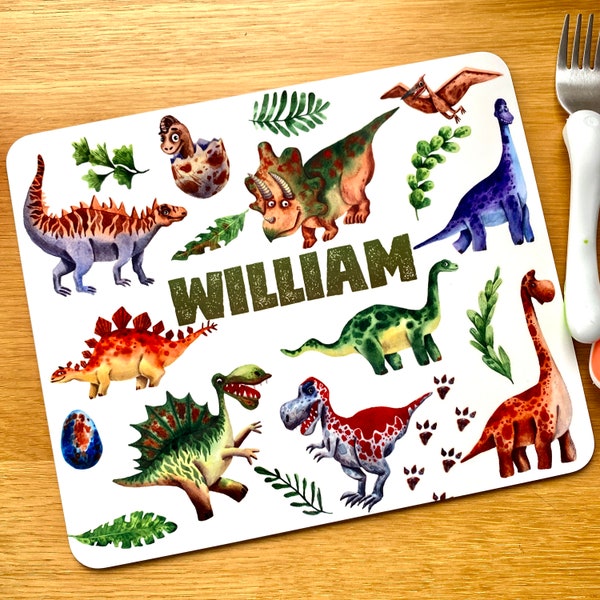 Personalised Dinosaurs Placemat for Kids - Custom Scary Dinosaur Table Mat for Children with Name - Dinosaur Gift