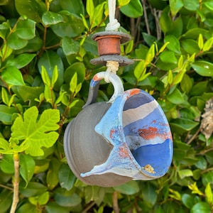 Upcycled Hanging Bird Feeder, Handmade Bird Feeder, Ceramic Bird Feeder, Bird Lover Gift