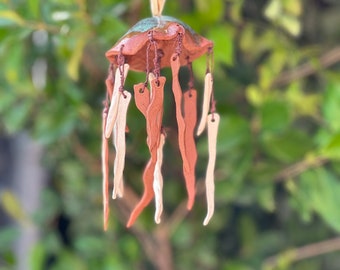 Handmade Wind Chime Bell Handmade Ceramic Wind Chime Jellyfish Windchime Indoor Outdoor Pottery Garden and Home Decor Unique Handmade Gift