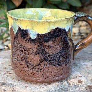 Ceramic Coffee Mug with Owls, Handmade Pottery Tea Cup, Love Owl Mug, Unique Gift for Him, Unique Coffee Mug, Owls