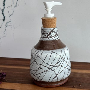 Ceramic Soap Dispenser, Handmade Lotion Dispenser, Ceramic Soap Dish, Brown Bathroom Decor, Pottery Pump Bottle for Liquid Soap, Home Decor