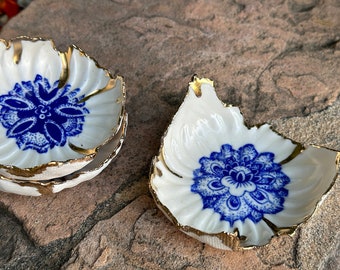 Blue and Gold Lotus Flower Ring Dish, Handmade Ring Holder, Bridal Shower Gift, Altar Decor, Yoga Gift for Her