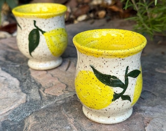 Handmade Limoncello Shot Glass, Ceramic Lemon Liquor Clay Cup, Unique Gift for Men and Women