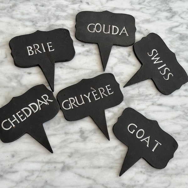 Black Clay Cheese Markers Set of 6 Handmade Ceramic Cheese Tags Cheese Label Food Tags Party Buffet Entertaining Charcuterie Board