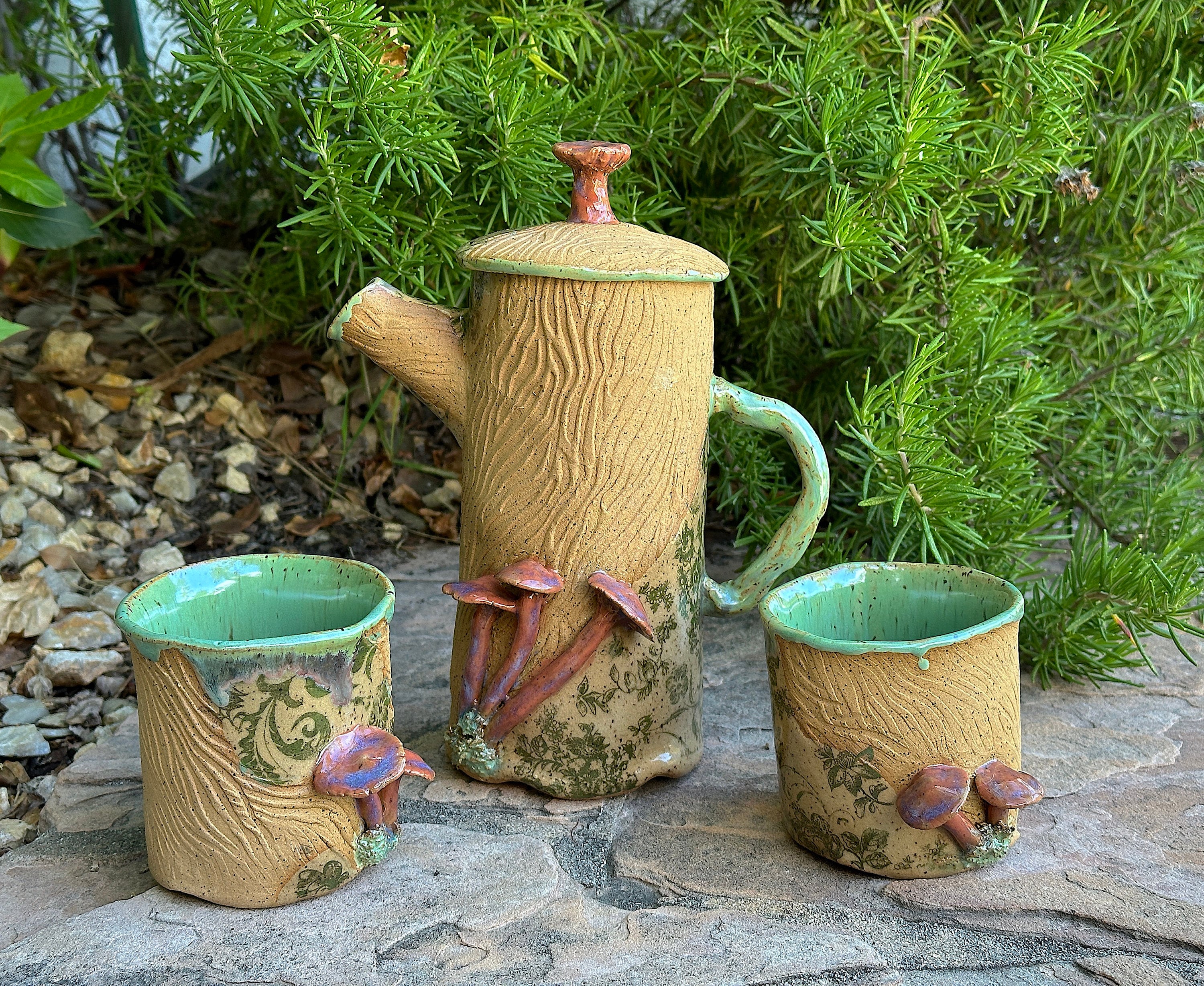 Handmade Ceramic Teapot and Cup Set, Mushroom Pottery Teapot, Ceramic Tea Cup Set, Unique Gift for Tea Lovers