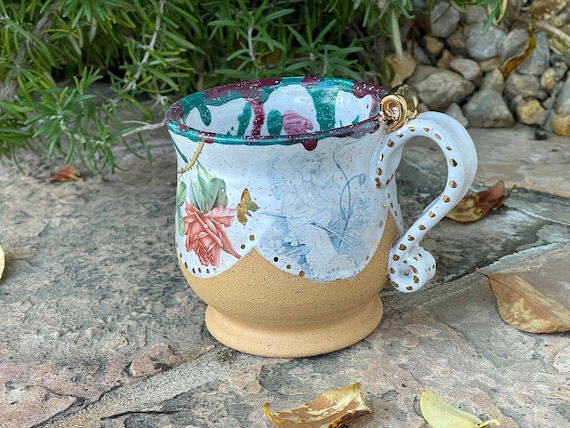 Flower Fairy Mug Handmade Ceramic 12 Oz. Coffee Gift Mug Magical