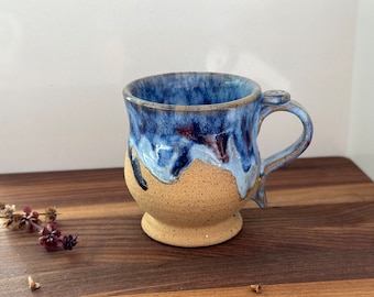 Drippy Blue Ceramic Espresso Cup Handmade Cup Small Coffee Mug Unique Gift for Him Housewarming Gift for Men One of a Kind Gift for Her