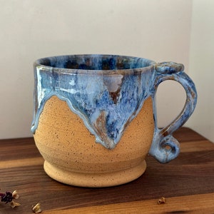 Blue Ceramic Mug, Modern Farmhouse Kitchen Pottery, Handmade Coffee Mug 12oz., Clay Art