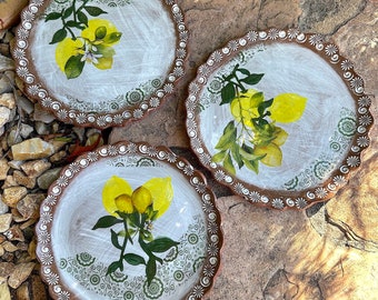 Hand Painted Lemon Plate Set of 3, Tapas Plates, Ceramic Plate, Lemon Pottery, Housewarming Gift