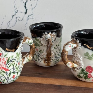 Handmade Coffee Mug 12oz, Ceramic Mug with Bird, Handmade Pottery Teacup, Unique Gift for Mom
