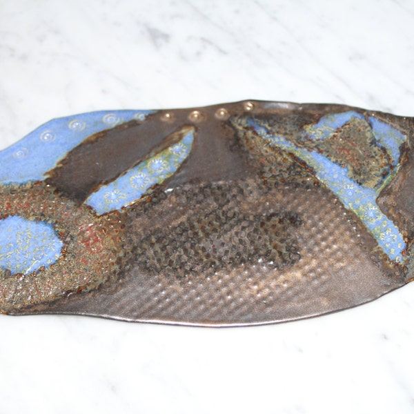 Blue and Gold Tray ceramic serving dish cake platter ceramic tray holiday entertaining organic abstract unique gift for her hostess gift