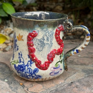 Green Flower Fairy Mug, Handmade Coffee Mug with Dream Quote, Manuela Marino Ceramic, Unique Gift for Her