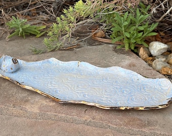 Handmade Blue Gold Incense Stick Holder, Incense Holder for Sticks, Bohemian Decor, Ceramic Ash Catcher