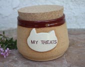 Cat Treat Jar handmade cat food canister lidded jar for pet treats cat treats kittens container pottery pet dish cat dish gift for cat lover