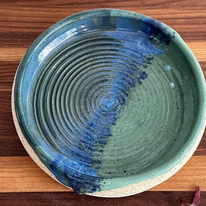 Blue Green Ceramic Oil Dip Dish, Handmade Ceramic Garlic Grater Plate, Handmade Dipping Dish, Garlic Grater Plate, Gift for Men